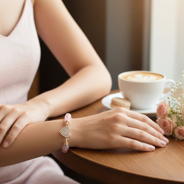 Sparking Rhinestone Heart Charm Beaded Bracelet – The Perfect Valentine's Gift