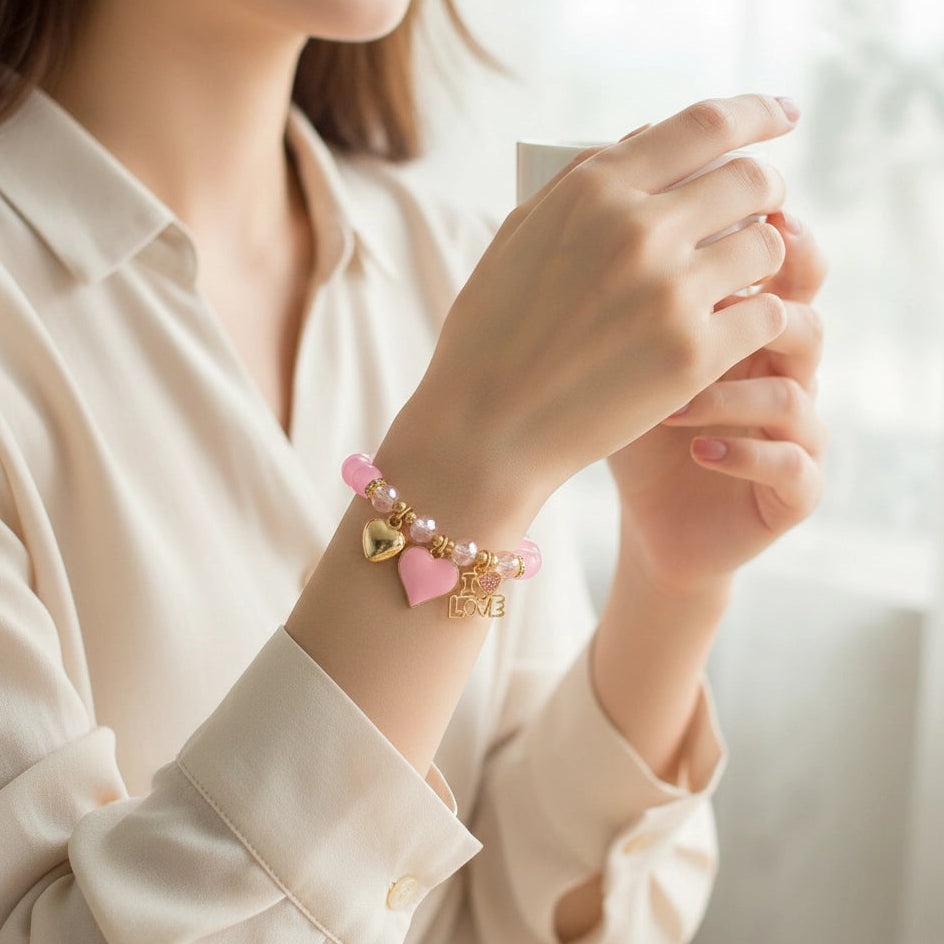 Sweetheart "I LOVE" Beaded Charm Bracelet – The Perfect Valentine’s Gift