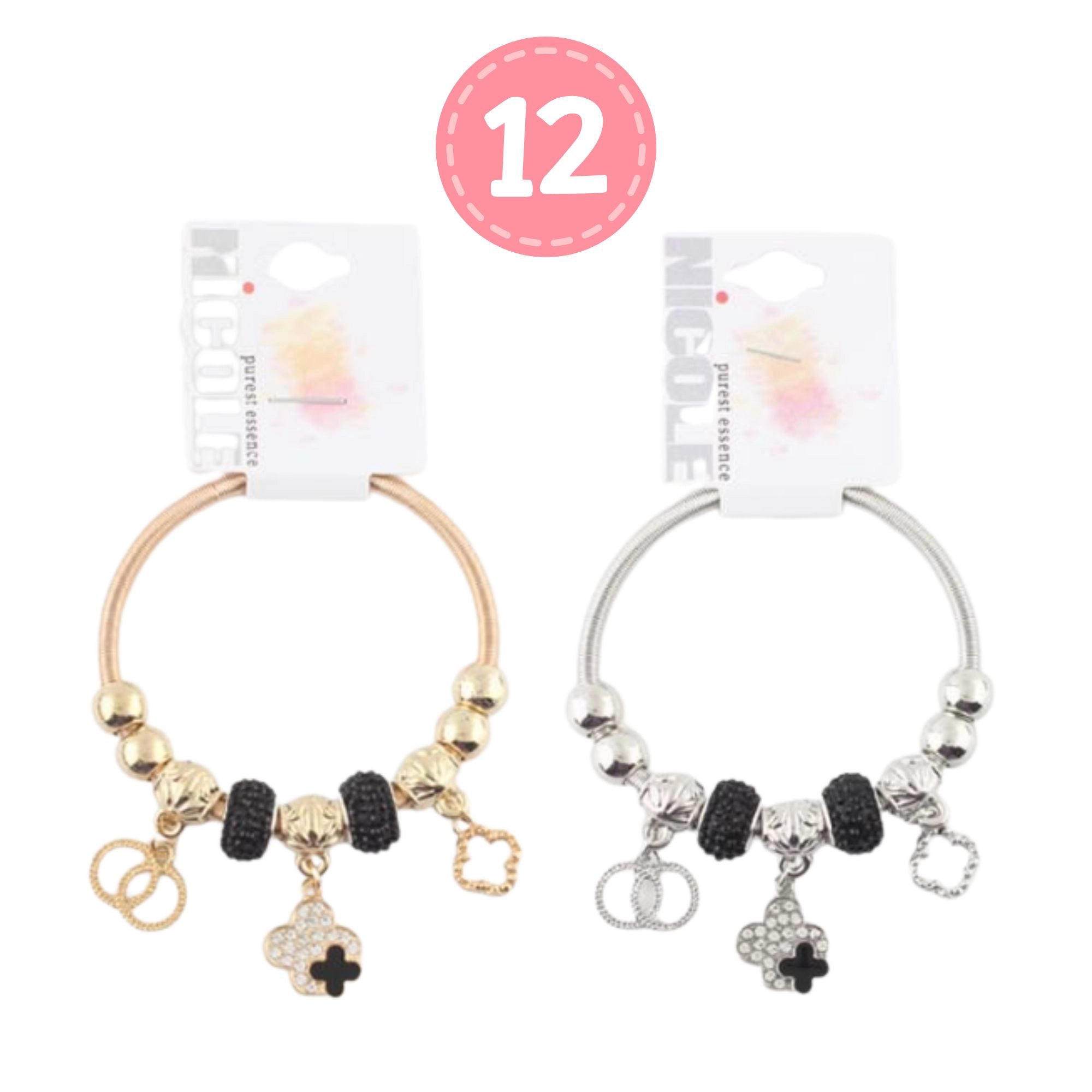 Luxury Look Clover Charm Bracelet - Black Pave Bangle.