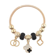 Luxury Look Clover Charm Bracelet - Black Pave Bangle.