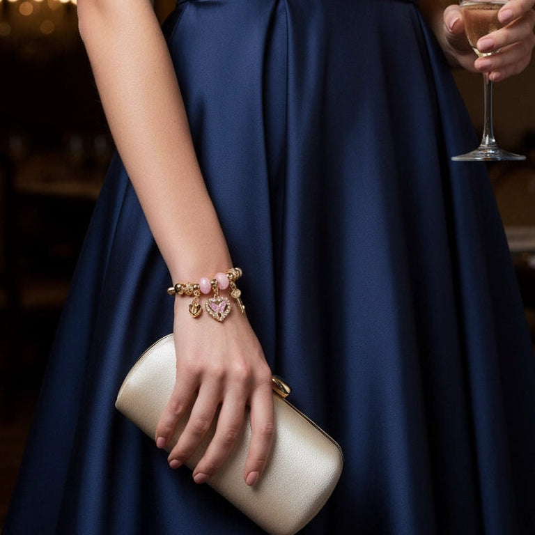 Your Secret Garden Charm Bracelet - Lock, Key, and Pink Butterfly