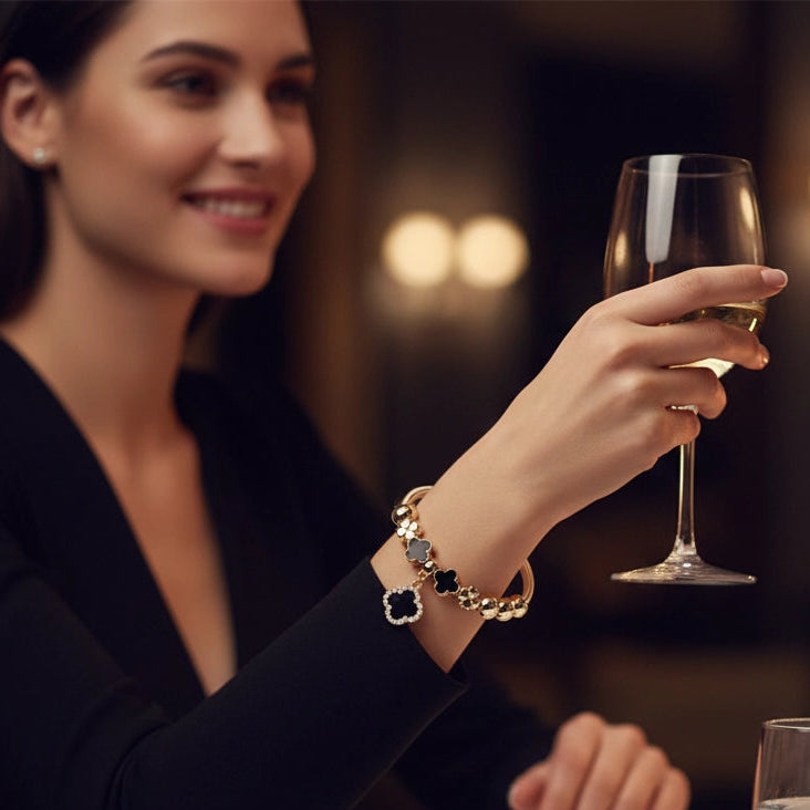 Four Leaf Clover Bracelet - Enamel & Crystal Clover Charm Bangle for Women (CB2432)