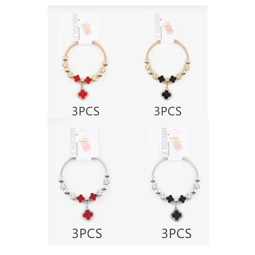 Four Leaf Clover Bracelet - Enamel & Crystal Clover Charm Bangle for Women (CB2432)