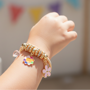 Rainbow Flower Kids' Bracelet by Nicole | Cute Gold Stretch Charm Bracelet for Girls | Toddler Birthday Gift Jewelry (CB2450)