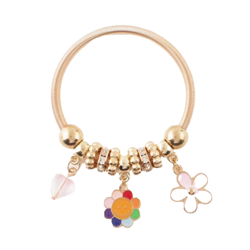 Rainbow Flower Kids' Bracelet by Nicole | Cute Gold Stretch Charm Bracelet for Girls | Toddler Birthday Gift Jewelry (CB2450)