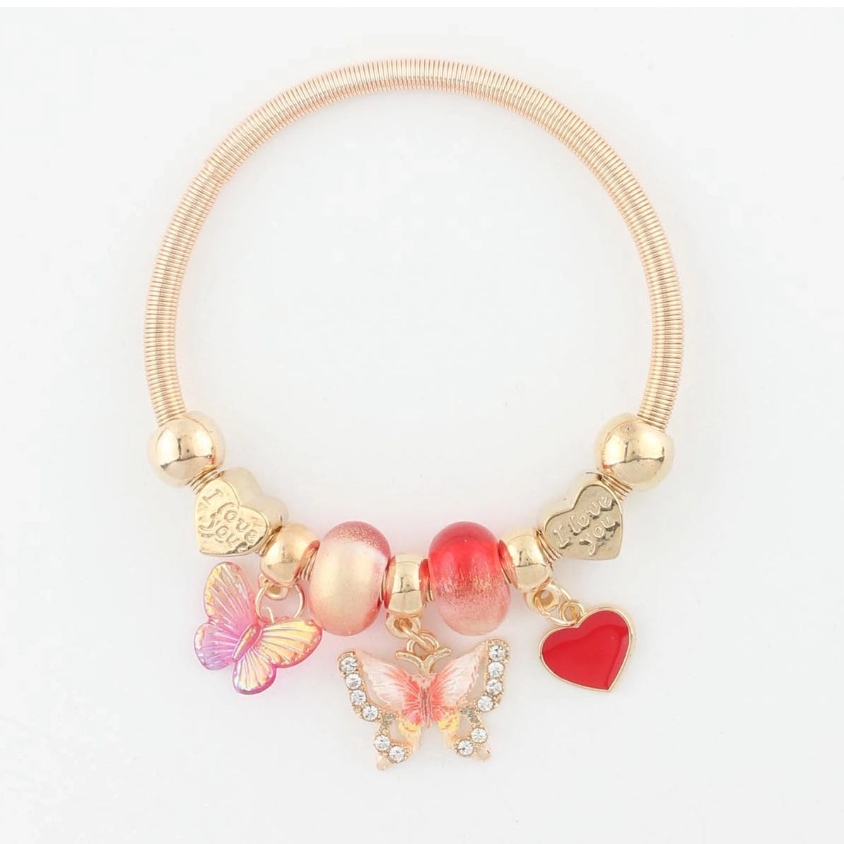 Butterfly & Heart Charm Elastic Bangle Bracelet (CB2477)