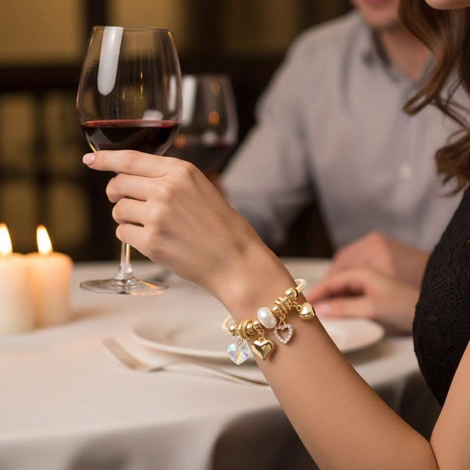 Heart & Pearl Charm Bracelet (CB2487)