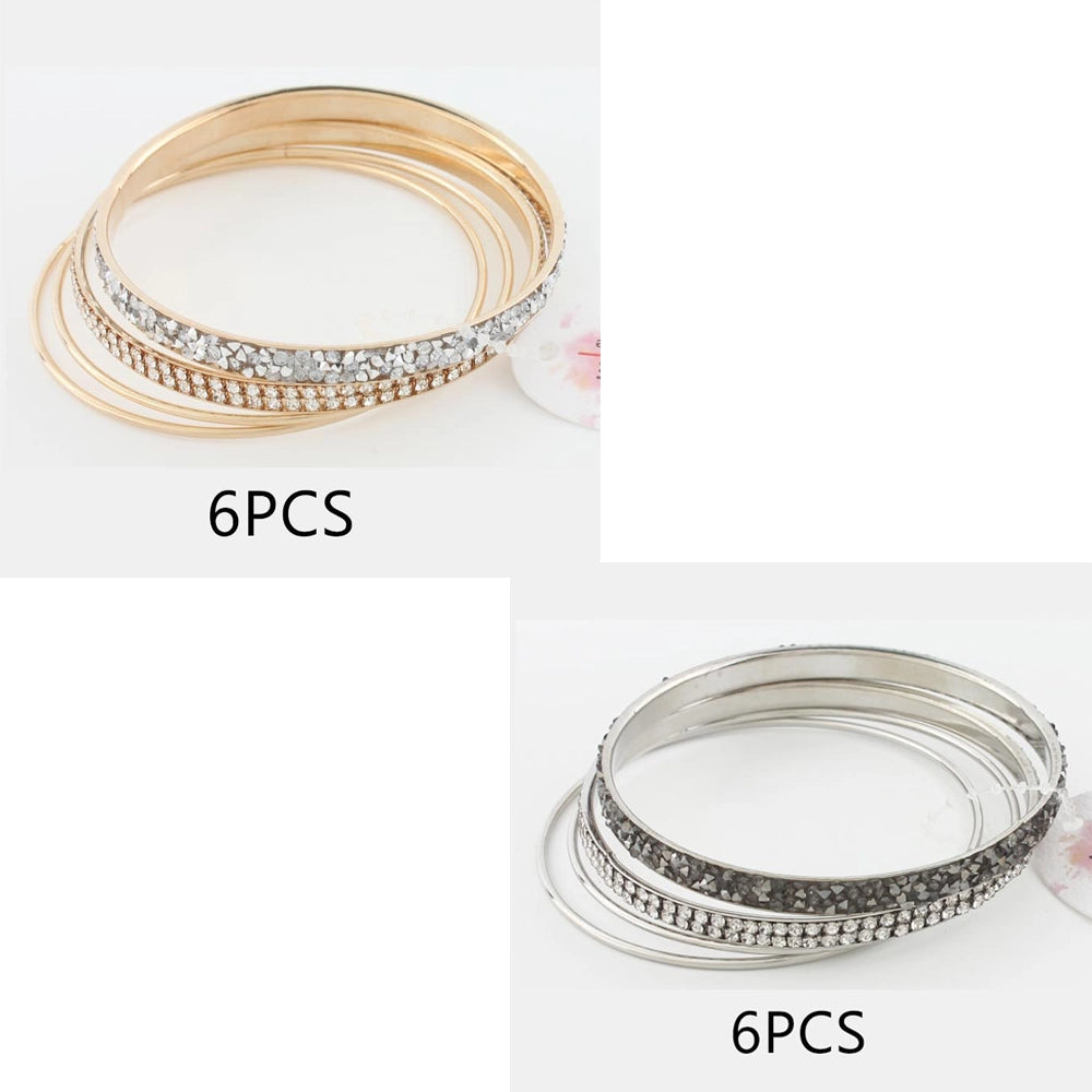 Sparkling 4-Piece Bangle Set – Textured Glitter & Polished Metal Stacking Bracelets (CB2524L)