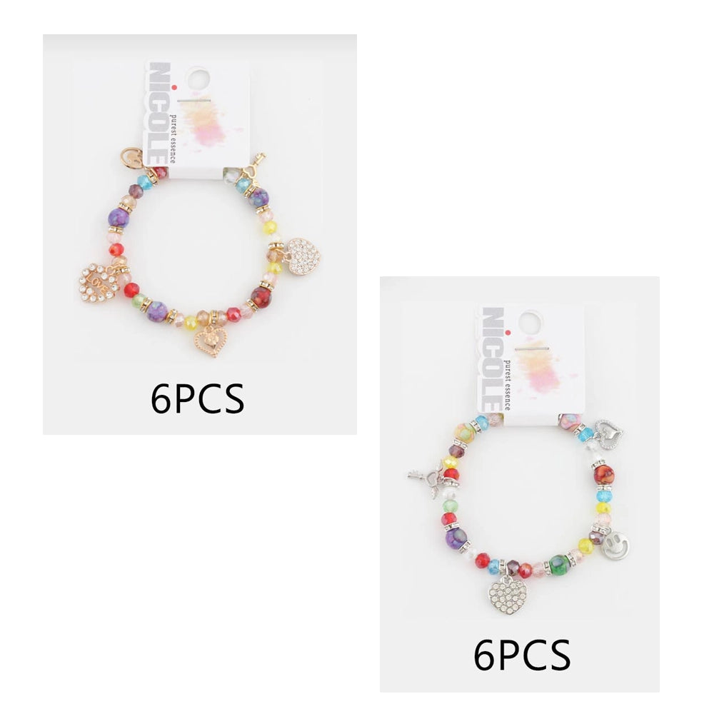 Bohemian Multi-Color Beaded Charm Bracelet – Adjustable Gold-Tone Fashion Jewelry with Heart & Key Accents (CB2578)