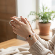 Beaded Clover Charm Bracelet – Iridescent Faceted Glass Beads with Rhinestone Quatrefoil Dangle – Multi-Color Stretch Jewelry (CB2692)