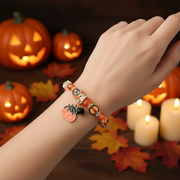 Cute Halloween Beaded Charm Bracelet – Black Cat, Pumpkin, Ghost & Candy Corn Jewelry (CB2694)