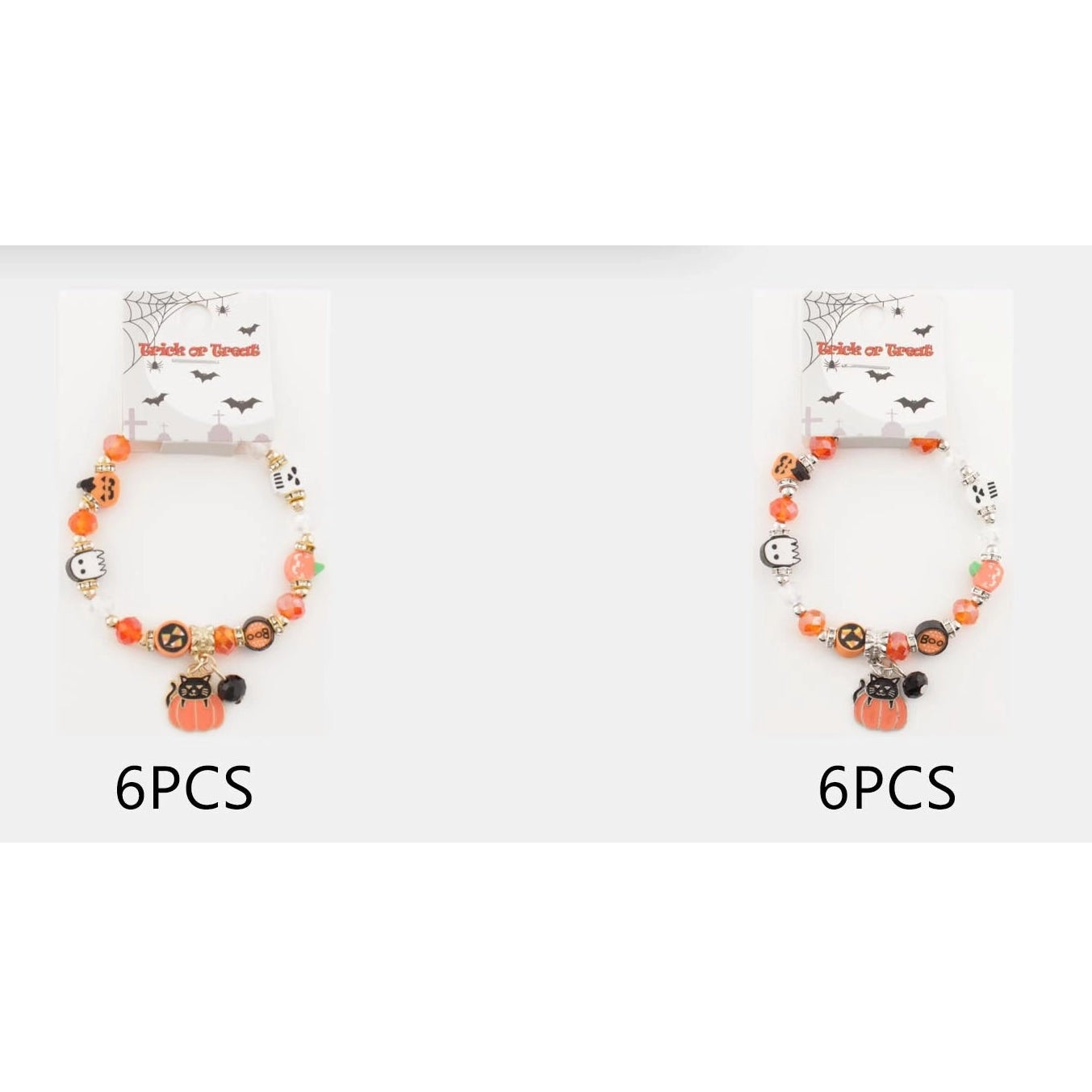 Cute Halloween Beaded Charm Bracelet – Black Cat, Pumpkin, Ghost & Candy Corn Jewelry (CB2694)