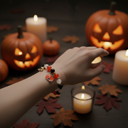 Halloween Beaded Charm Bracelet Wholesale - Pumpkin, Ghost & Carriage Spooky Beaded Stretch Bracelet (CB2706)