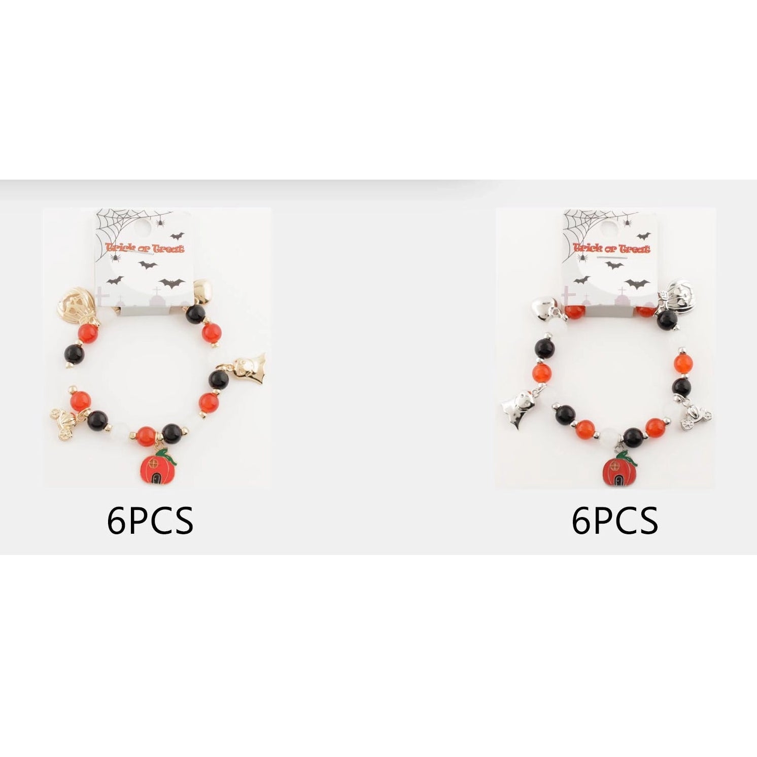 Halloween Beaded Charm Bracelet Wholesale - Pumpkin, Ghost & Carriage Spooky Beaded Stretch Bracelet (CB2706)