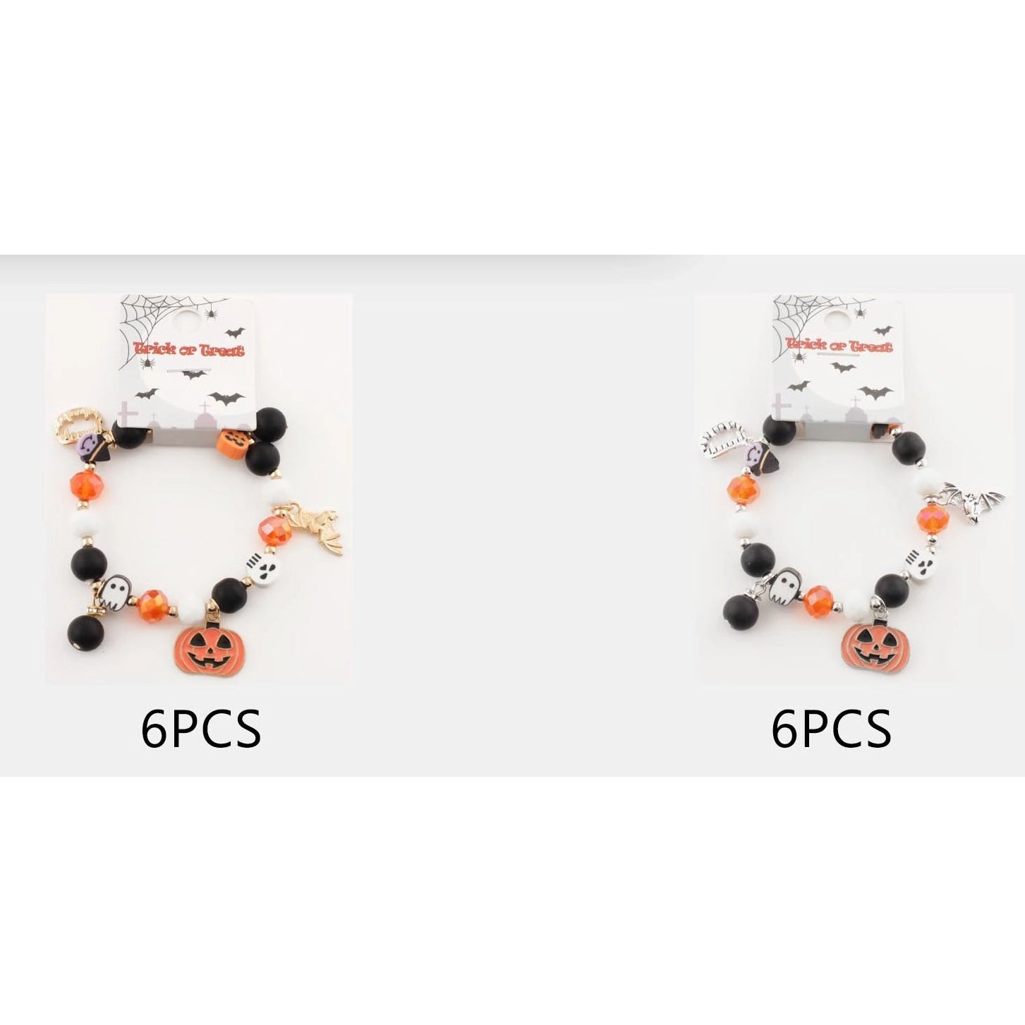 Spooky Halloween Beaded Charm Bracelet – Jack-o'-Lantern, Ghost & Bat Holiday Jewelry (CB2708)