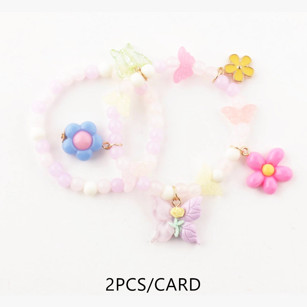 Kids’ Butterfly & Flower Beaded Bracelet Set – Colorful Elastic Charm Jewelry for Girls (CB2726)