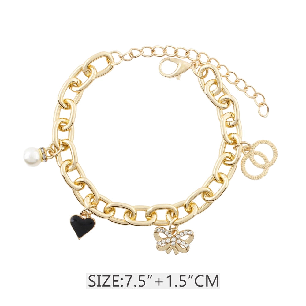 Chic Gold & Silver Charm Bracelet – Butterfly, Heart, and Pearl Accents (CB2754)