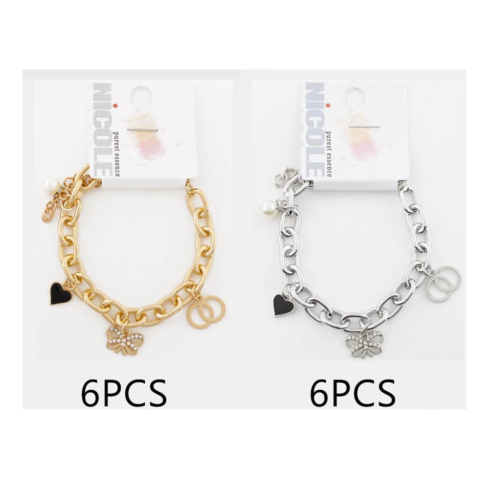 Chic Gold & Silver Charm Bracelet – Butterfly, Heart, and Pearl Accents (CB2754)