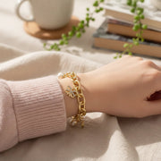 Chic Gold & Silver Charm Bracelet – Butterfly, Heart, and Pearl Accents (CB2754)