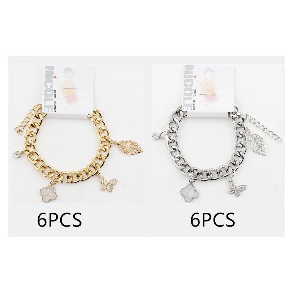 Chunky Curb Chain with Butterfly & Leaf Charms (CB2756)