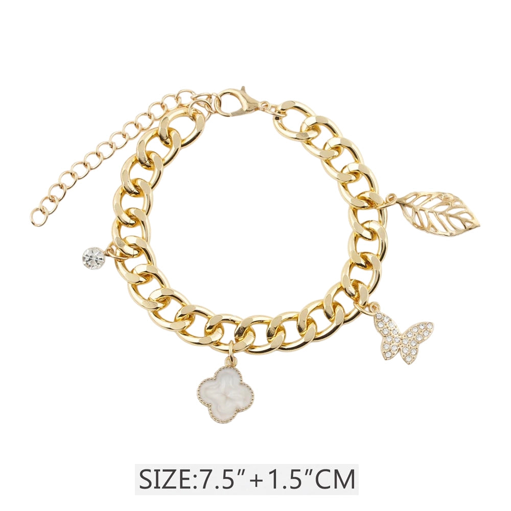 Chunky Curb Chain with Butterfly & Leaf Charms (CB2756)