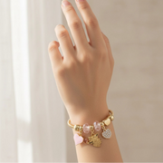 Angel Charm Bracelet - Gold & Silver Flexible Coil Bangle with Crystal & Enamel Heart Charms (CB2854)