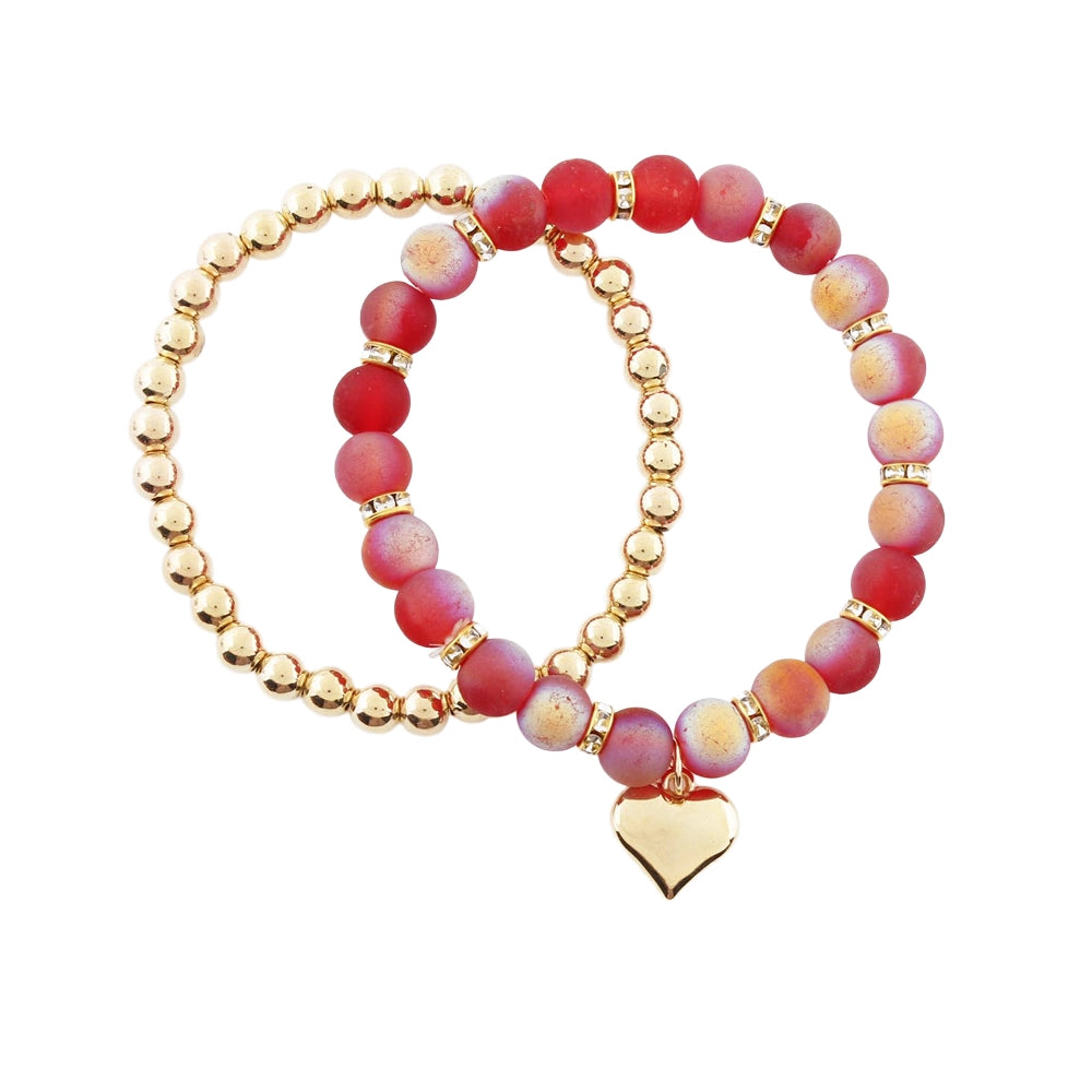 Heart Charm Beaded Bracelet Set (CB2858)