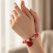 Beaded Heart Charm Bracelet Set, Faceted Crystal & Rhinestone Stretch Jewelry for Women & Girls