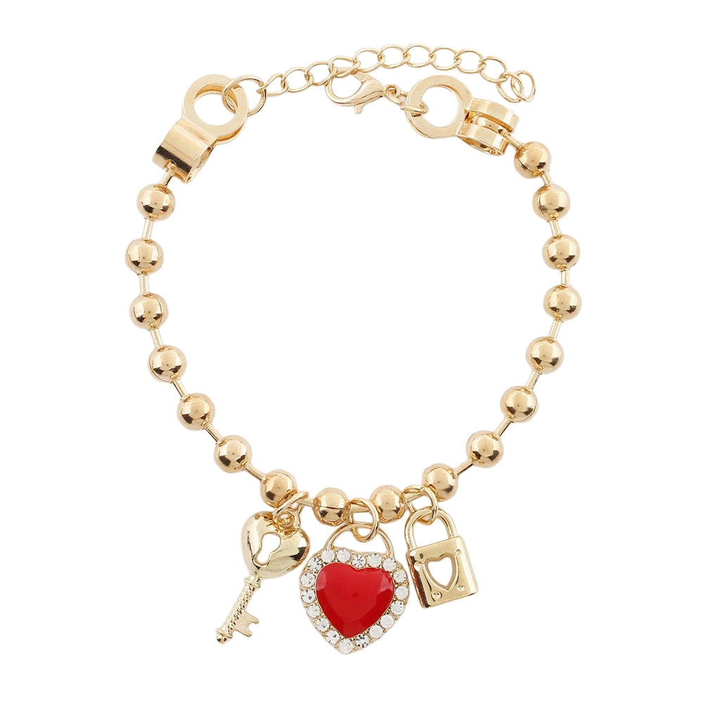 Catena Design Heart & Key Charm Bracelet – Crystal Pavé Enamel Jewelry
