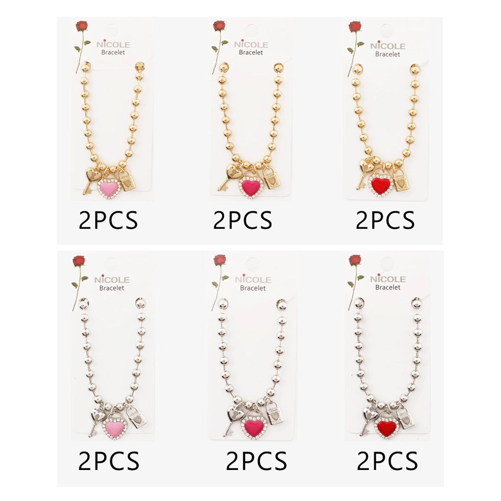 Catena Design Heart & Key Charm Bracelet – Crystal Pavé Enamel Jewelry