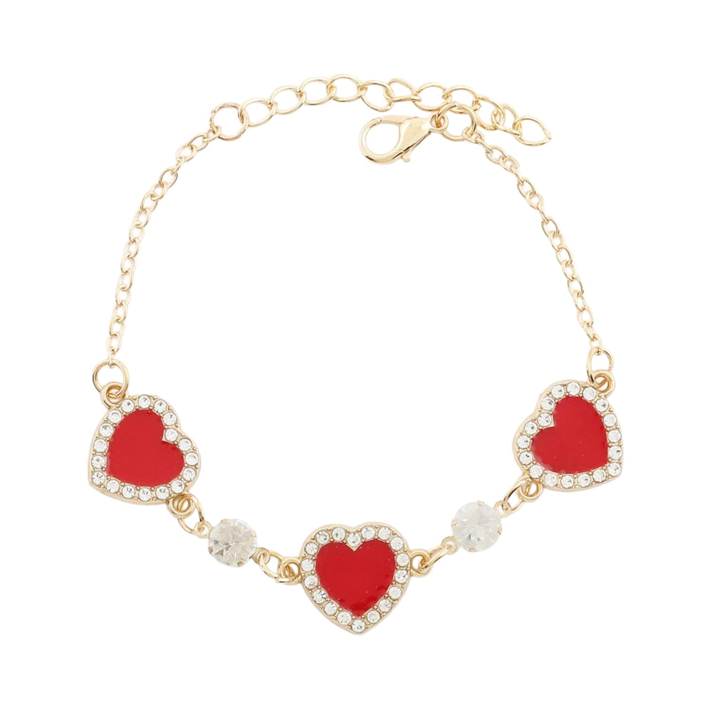 Catena Design Crystal Heart Enamel Bracelet for Valentine's Day, Anniversaries, Birthdays, Bridesmaid Gifts