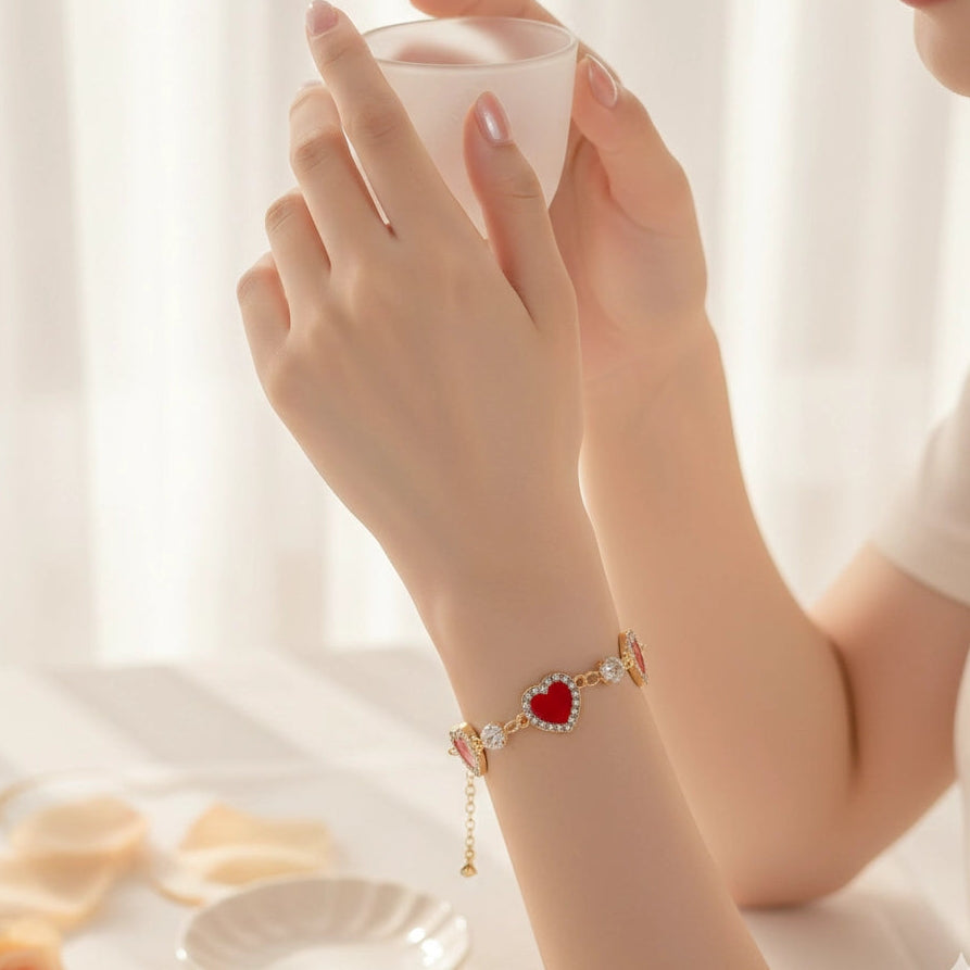 Catena Design Crystal Heart Enamel Bracelet for Valentine's Day, Anniversaries, Birthdays, Bridesmaid Gifts