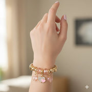 Heart Dangle & Crystal Bead Design Charm Bracelet - Valentines day