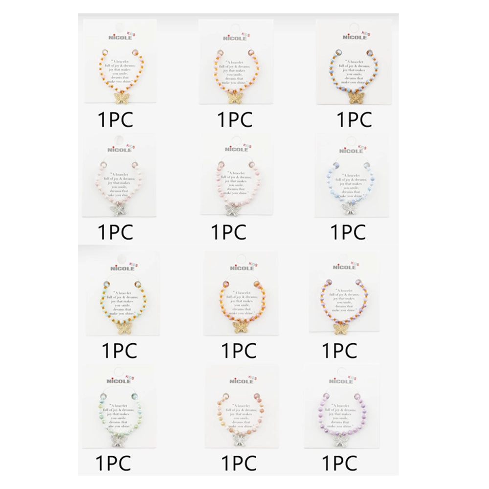 Kids Gold Butterfly Charm Beaded Bracelet – Colorful Faceted Crystal Jewelry (CB2888)