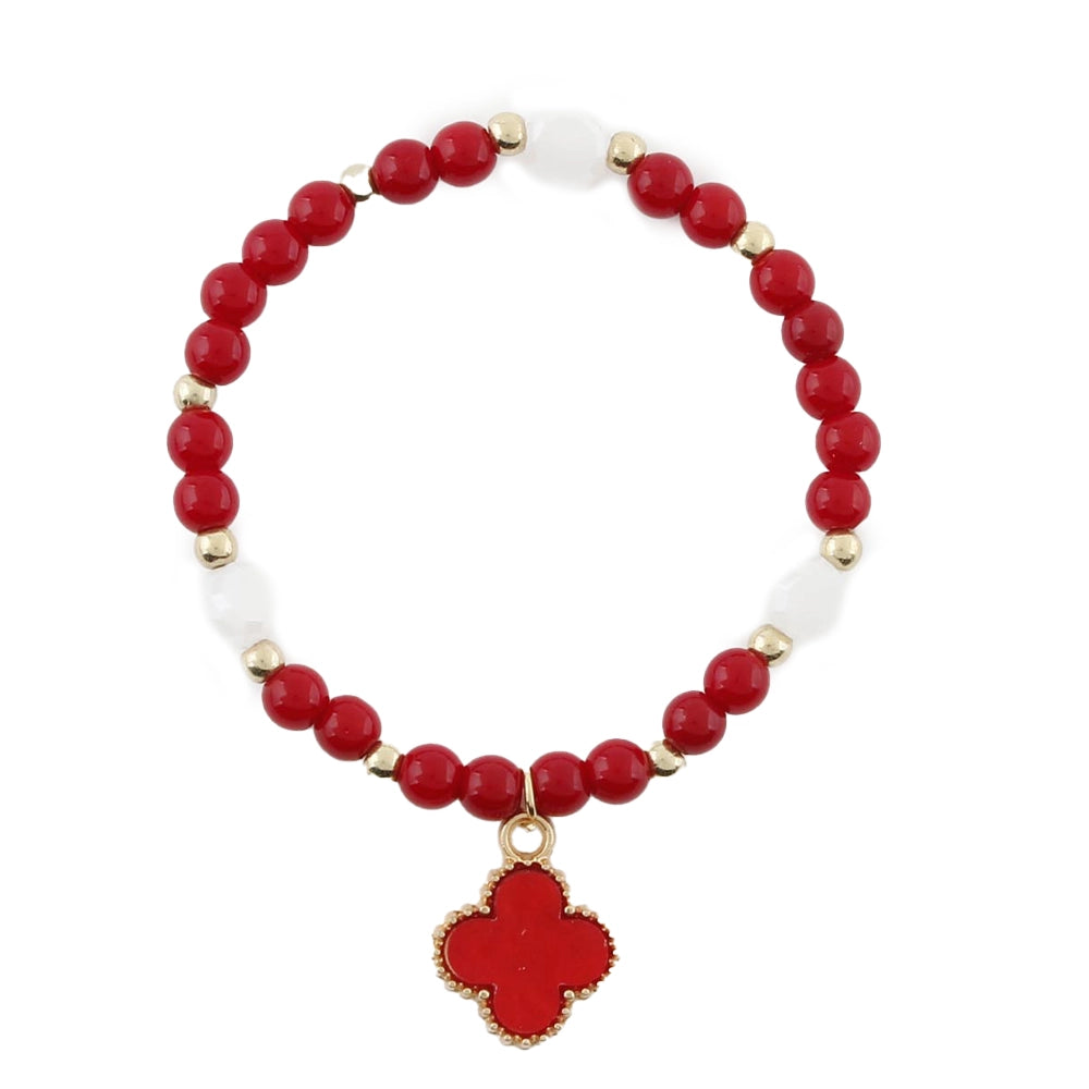 Kids Four-Leaf Clover Charm Beaded Bracelet – Gold Accents & Colorful Beads (CB2889)