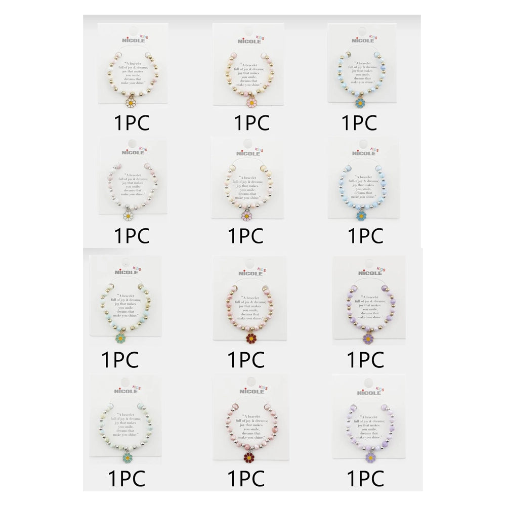 Kids' Daisy Charm Beaded Bracelet – Pastel Flower Stretch Jewelry for Girls (CB2894)