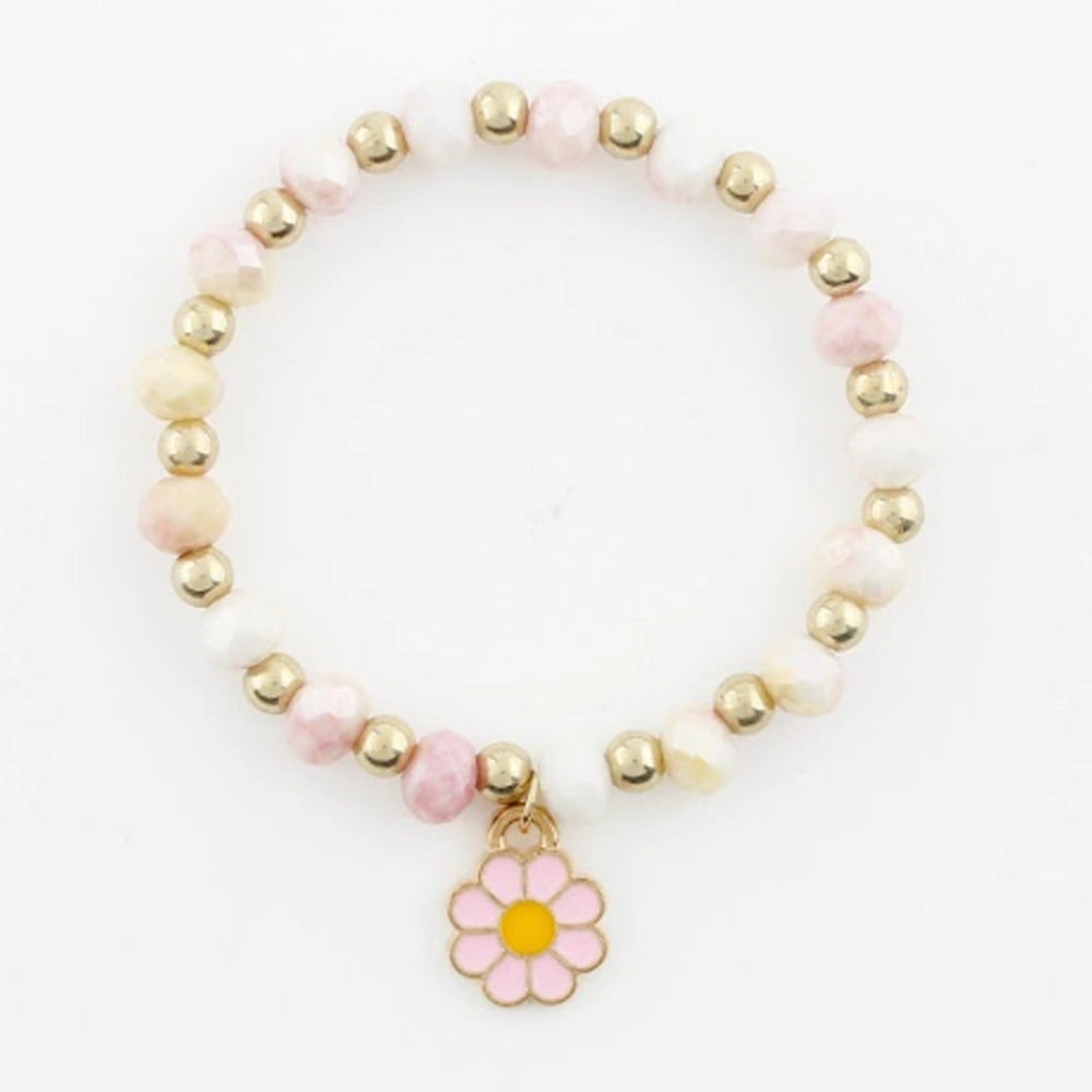 Kids' Daisy Charm Beaded Bracelet – Pastel Flower Stretch Jewelry for Girls (CB2894)