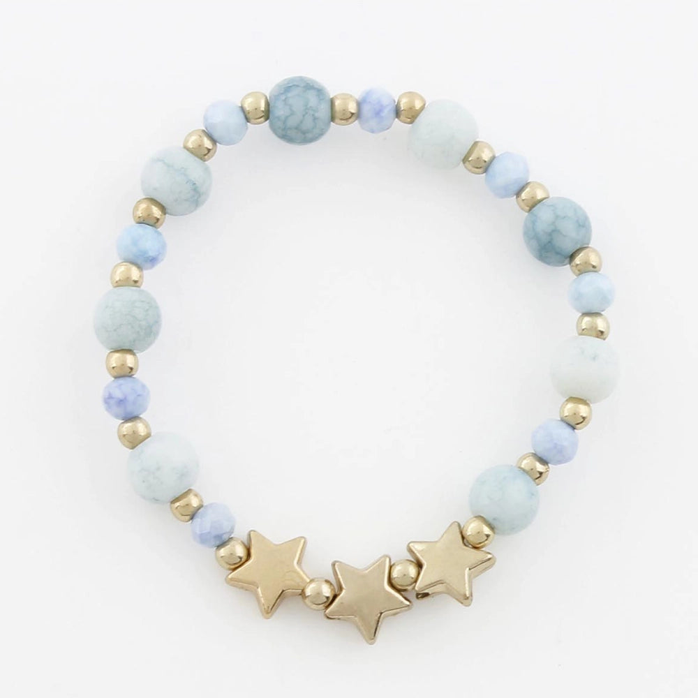 Kids Star Charm Beaded Bracelet – Wholesale Pastel Stone & Gold Accent Jewelry (CB2895)