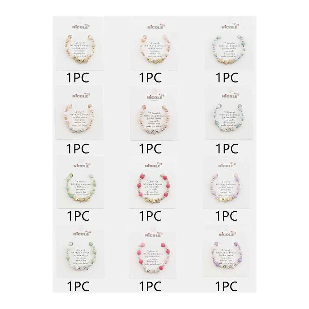 Kids Star Charm Beaded Bracelet – Wholesale Pastel Stone & Gold Accent Jewelry (CB2895)