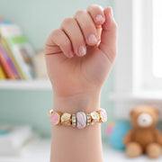 Kids' Floral Gold-Tone Coil Bracelet – Enamel Flower & Marble Bead Stretch Jewelry (CB2898)