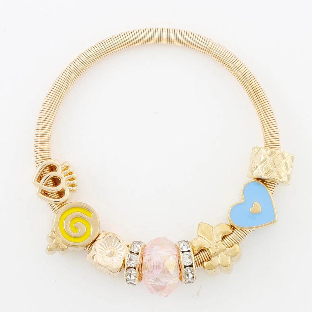 Kids Charm Bracelet Stretch Jewelry with Colorful Heart & Floral Charms (CB2903)