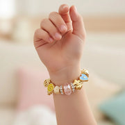 Kids Charm Bracelet Stretch Jewelry with Colorful Heart & Floral Charms (CB2903)