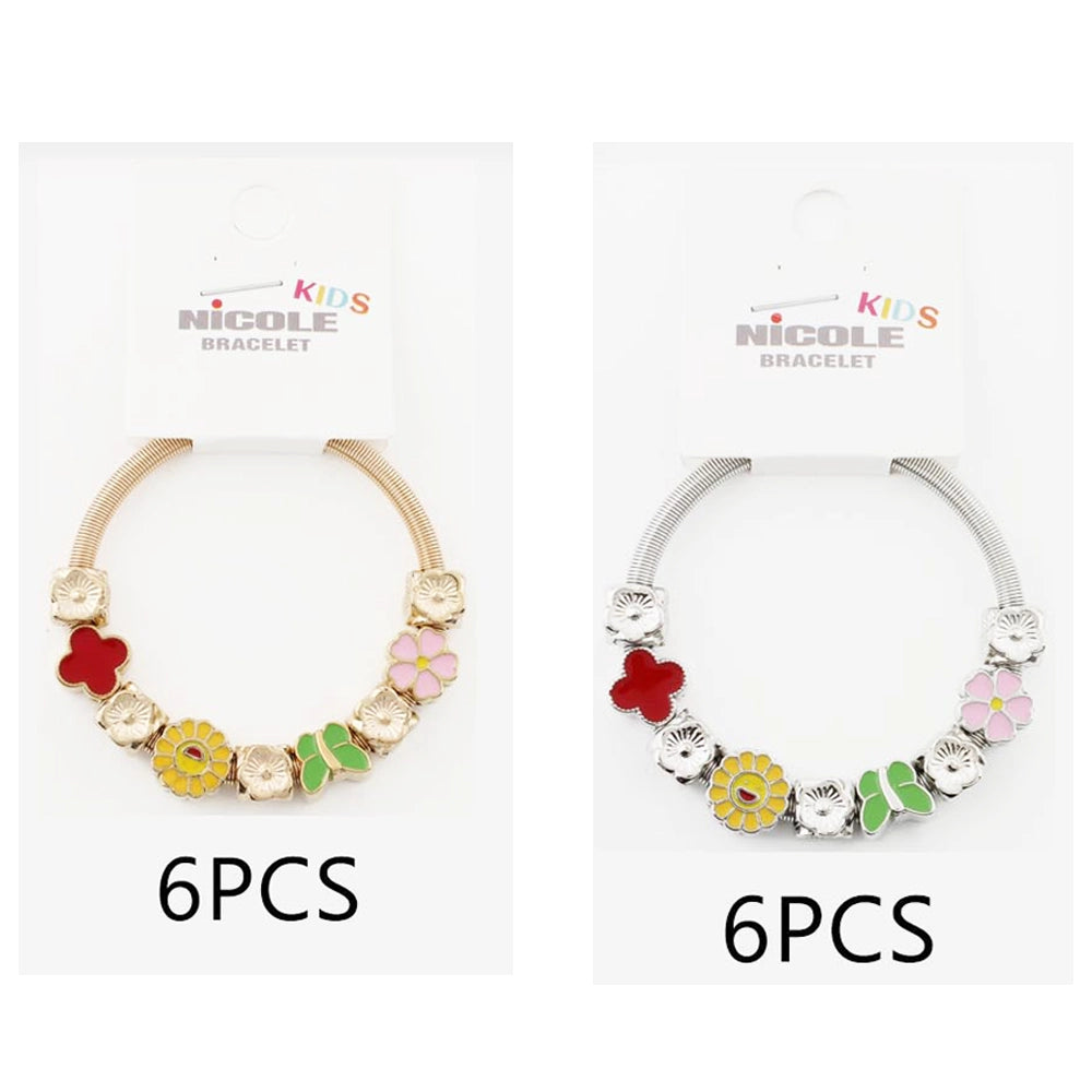 Kids' Colorful Floral Charm Spring Bracelet – Gold & Silver Tone (CB2912)