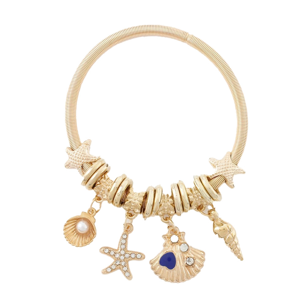 Ocean Charm Necklace – Coastal Beach Shell & Starfish Pendant Jewelry (CB2923)