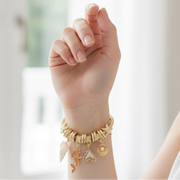 Bohemian Mermaid Charm Bracelet – Nautical Ocean-Themed Gold & Silver Bangle with Seashell & Starfish Charms (CB2925)