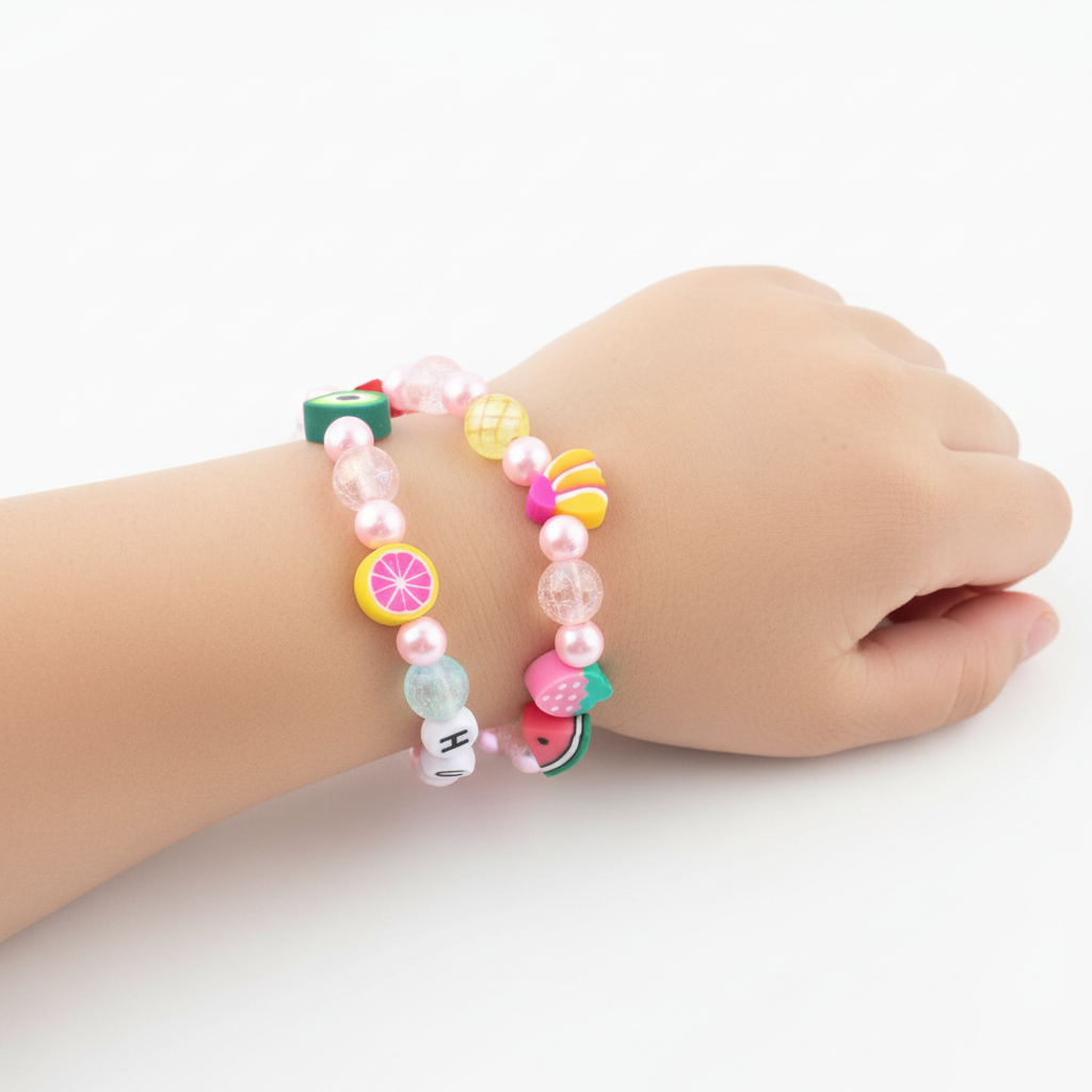 Colorful Fruit Charm "HUG" Beaded Bracelet Set for Kids CB2951