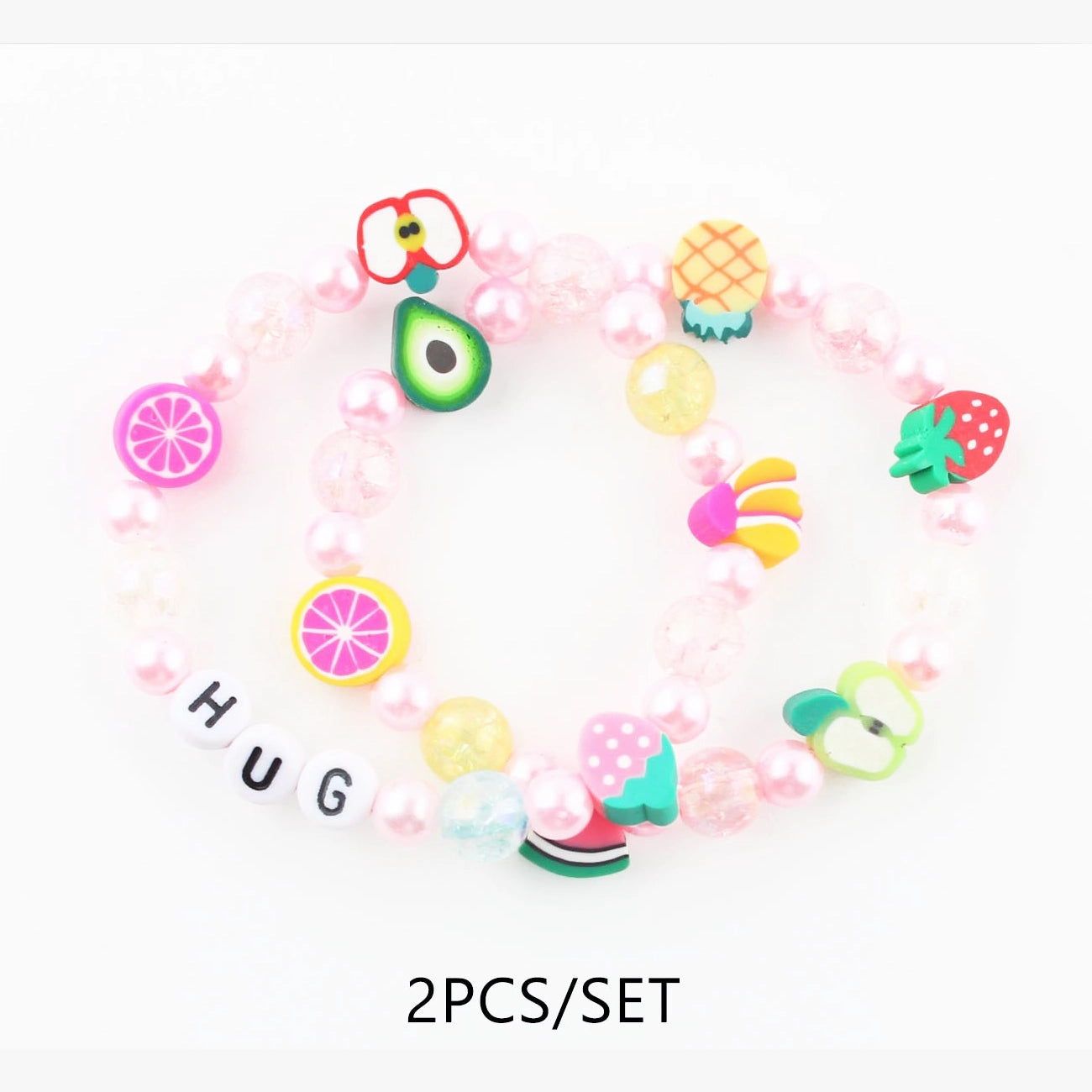 Colorful Fruit Charm "HUG" Beaded Bracelet Set for Kids CB2951