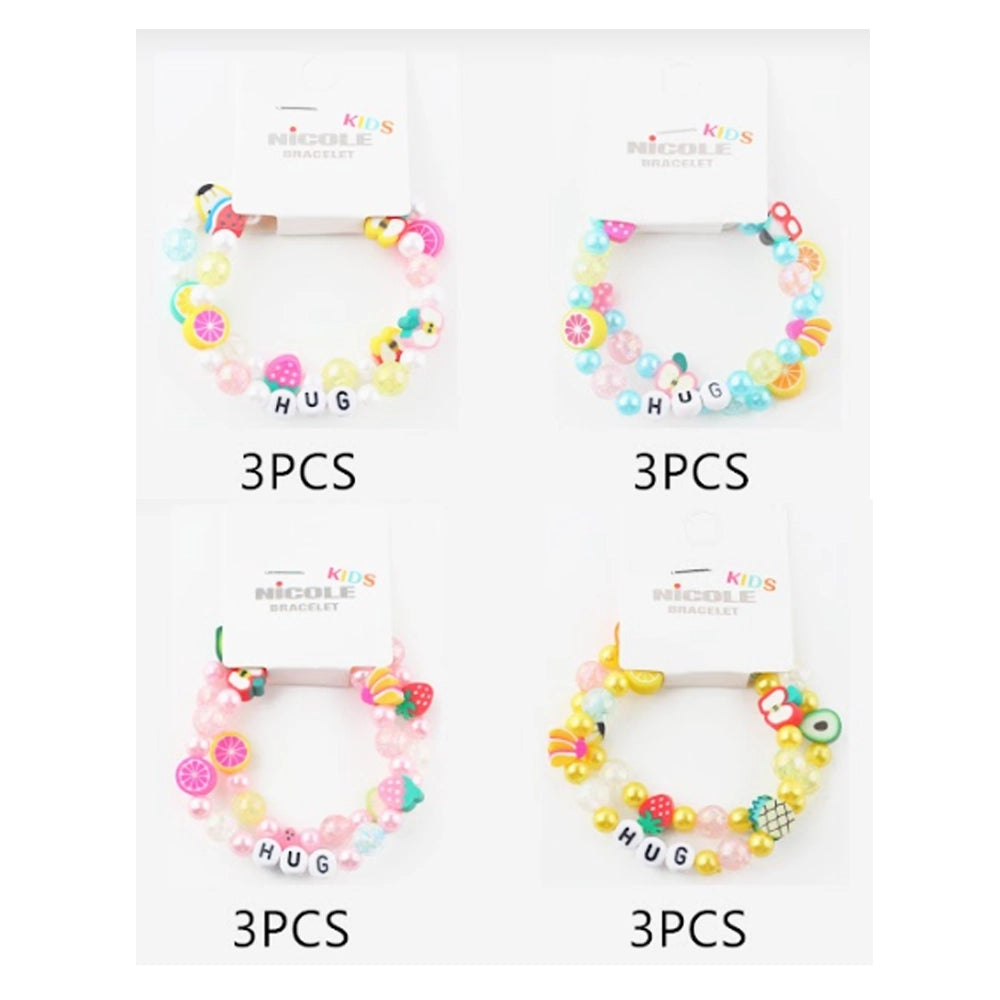 Colorful Fruit Charm "HUG" Beaded Bracelet Set for Kids CB2951