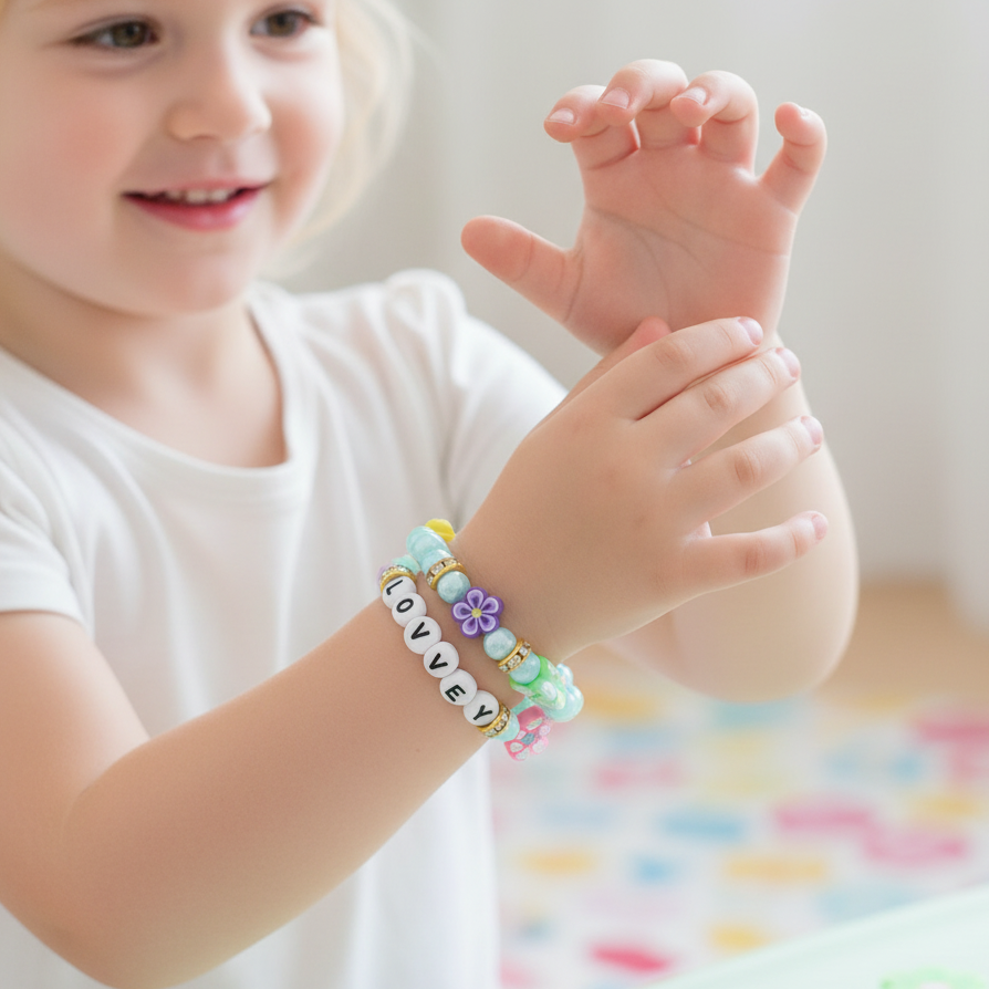 "LOVELY" Beaded Bracelet Set – Colorful Butterfly & Flower Charms CB2955