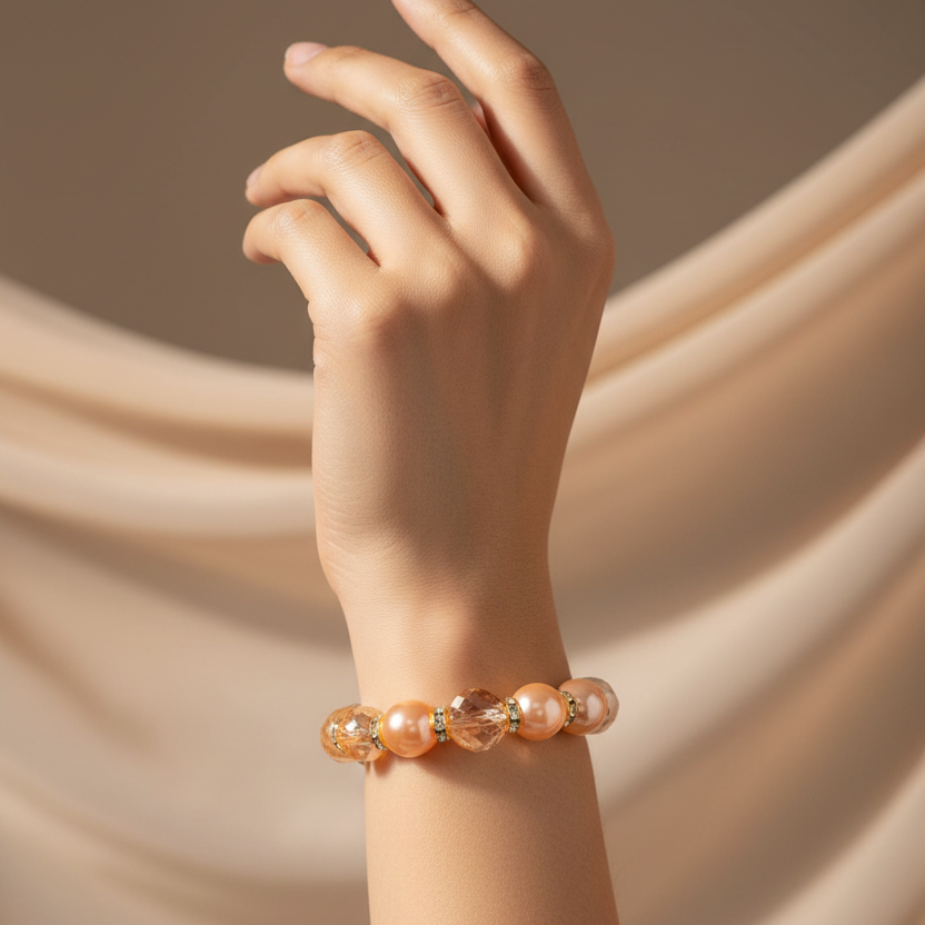 Beaded Stretch Bracelet Set - Catena Design Crystal Glass Beads (CB2986)